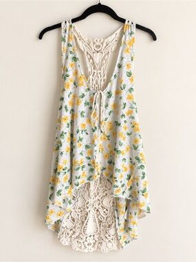 Free People Floral Crochet Lace Racerback Tank Top 🌼 Size S